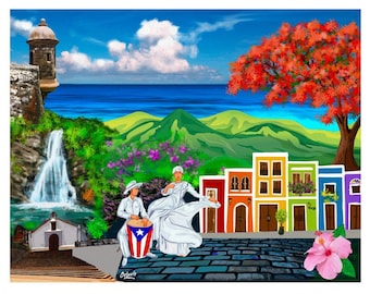 Puerto Rico Collage Print Caribbean Scenes Island Giclée Puerto Rico Print Original Wall Puerto Rico Art Horizontal Landscape (Not Framed)