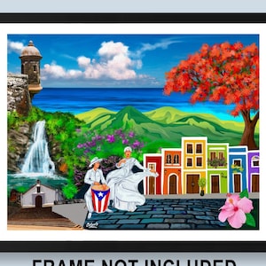 Puerto Rico Collage Print Caribbean Scenes Island Giclée Puerto Rico Print Original Wall Puerto Rico Art Horizontal Landscape (Not Framed)