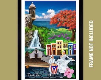 Puerto Rico Collage Print Caribbean Scenes Puerto Rico Island Giclée Puerto Rico Print Original Wall Puerto Rico Art Vertical