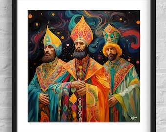 Reyes Magos Print Giclee Three Wise Kings Original Art Navidad Christmas 2nd in a Series (Not Framed)