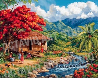 Puerto Rico Lavanderas Giclée Print: Caribbean Island Art (Not Framed