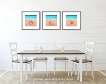 Ocean Shore Tryptic, Caribbean, Beach, Home Wall Decor, Wall Art Design Print (Not Framed)