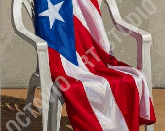 Puerto Rico Flag Art Print: White Chair Giclée Canvas (NOT FRAMED)