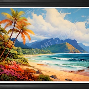 Caribbean Beach Scene 1, Playa del Caribe, High Res Wall Art Print Painting, Landscape, Puerto Rico, Isla (Not Framed)