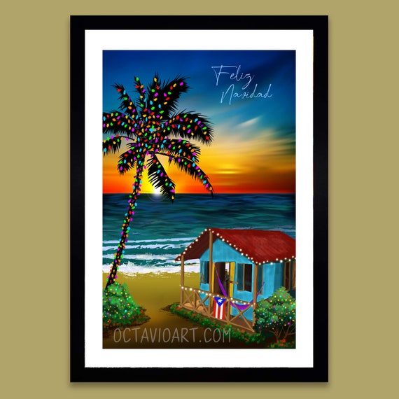 Puerto Rico Giclee Christmas Beach House Print Sunset Wall Decor