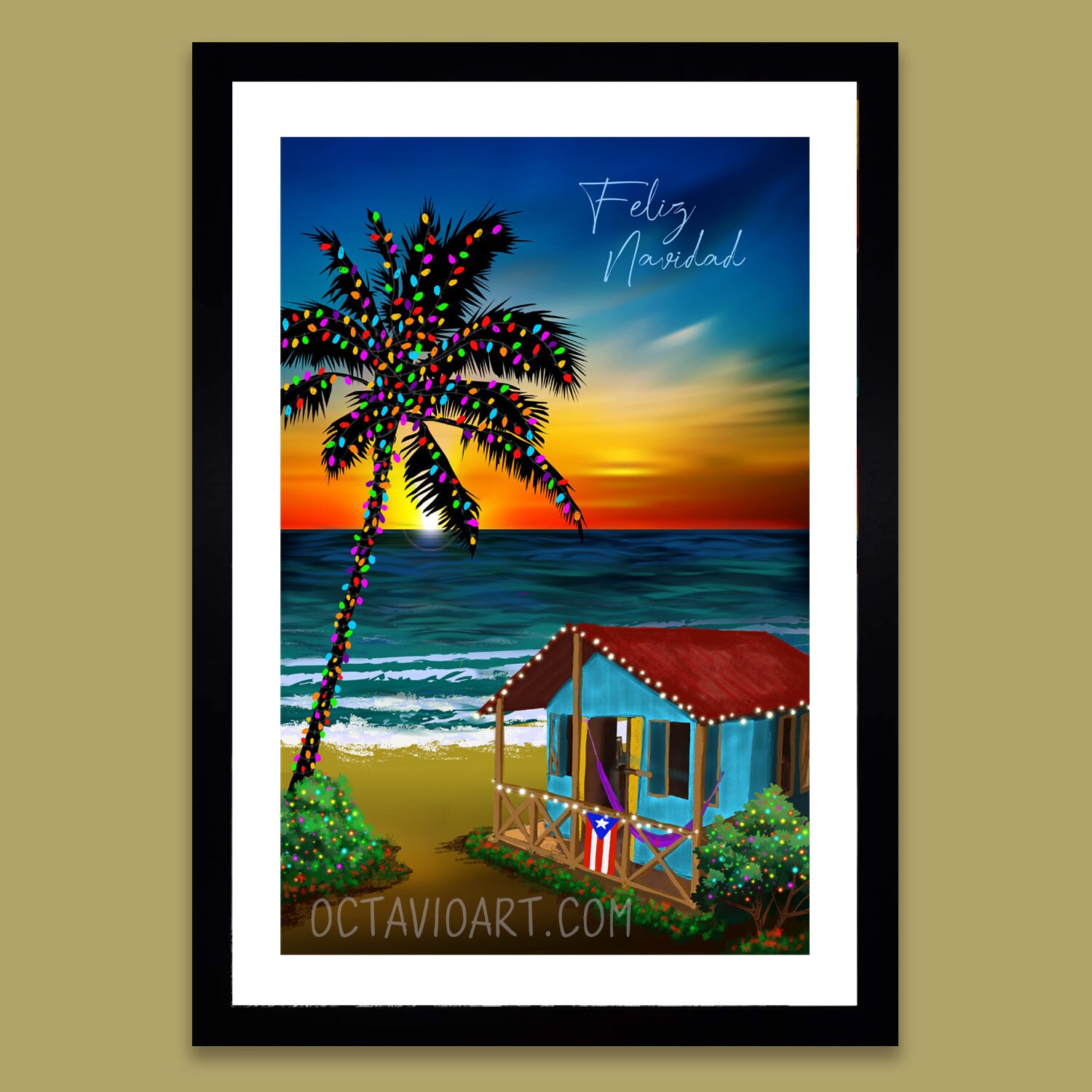 Puerto rico giclee christmas beach house print sunset wall decor puerto rico art palm tree ocean tropical caribbean