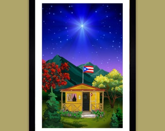 Puerto Rico Mountain House Scene Wall Art Print: Casita de Campo en la Montaña - Original Art (Not Framed)