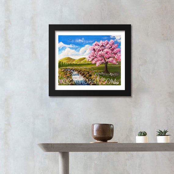 Pink Savannah Oak Tree in Bloom, High Res Wall Art Print