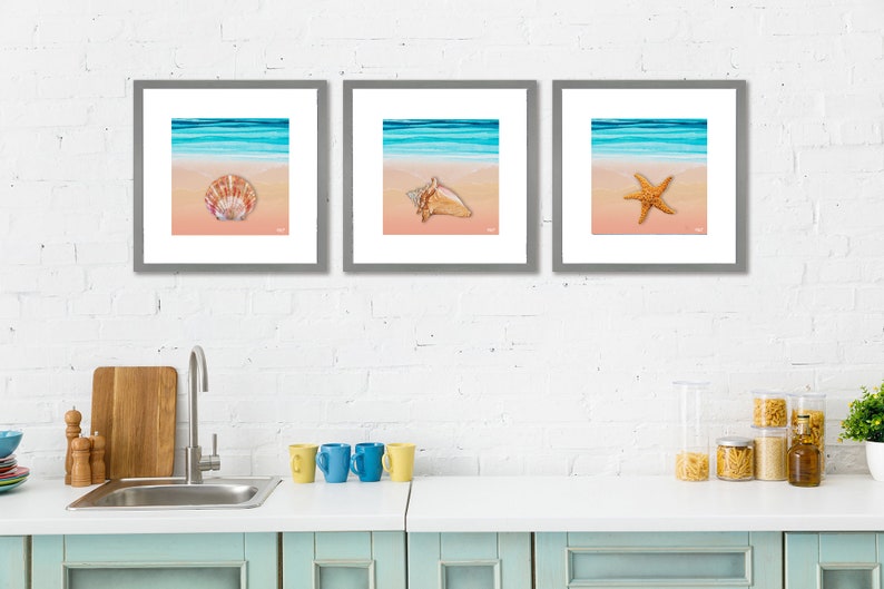 Ocean Shore Tryptic, Caribbean, Beach, Home Wall Decor, Wall Art Design Print Not Framed image 2