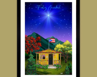 Puerto Rico Christmas Scene Wall Art Print: Navidad en el Campo  "Christmas at the Country Side" Original Art (Not Framed)