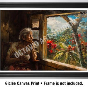 Abuelita tomando café en la ventana 1 (Granma drinking coffee by the Window) Wall Art Giclee Print Country, Puerto Rico (Not Framed)