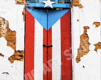 Puerto Rico Flag Art Print: Old San Juan Door Giclée