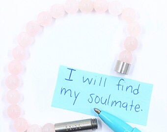 Write A Wish Or Intention Bracelet. Rose Quartz. 11:11 I Will Love & Be Loved.