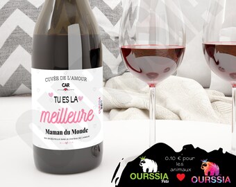 Annonce la meilleure maman du monde, étiquette de bouteille de vin pour l'autocollant de la meilleure maman du monde