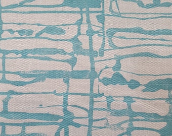May include: Abstract pattern fabric in a light blue and white color scheme. The fabric has a textured, woven appearance.