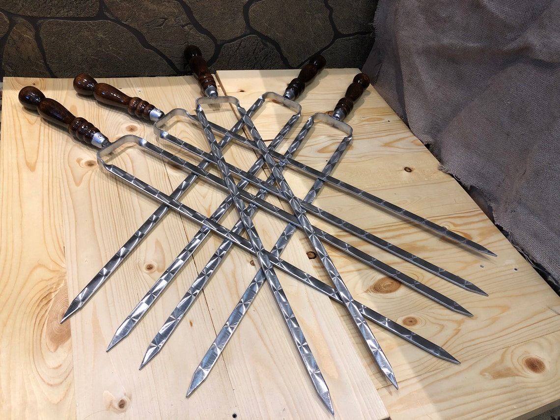 Professional double barbecue skewers very long roasting Etsy
