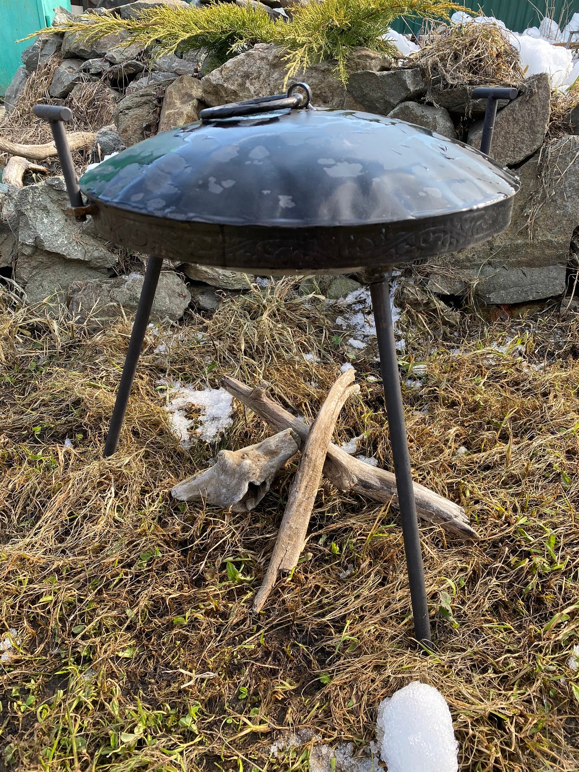 Camp fire Skillet with legs Cowboy wok 20 camping Etsy