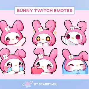 Kawaii Pink Bunny Twitch Stream Emotes
