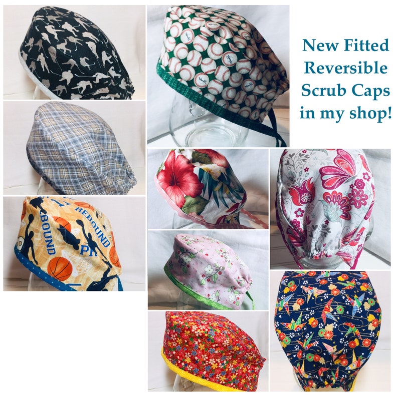 REVERSIBLE surgery scrub hat with ties Fitted Surgical cap scrub hat Bright Colors Scrub Cap smiling faces scrub cap with buttons option