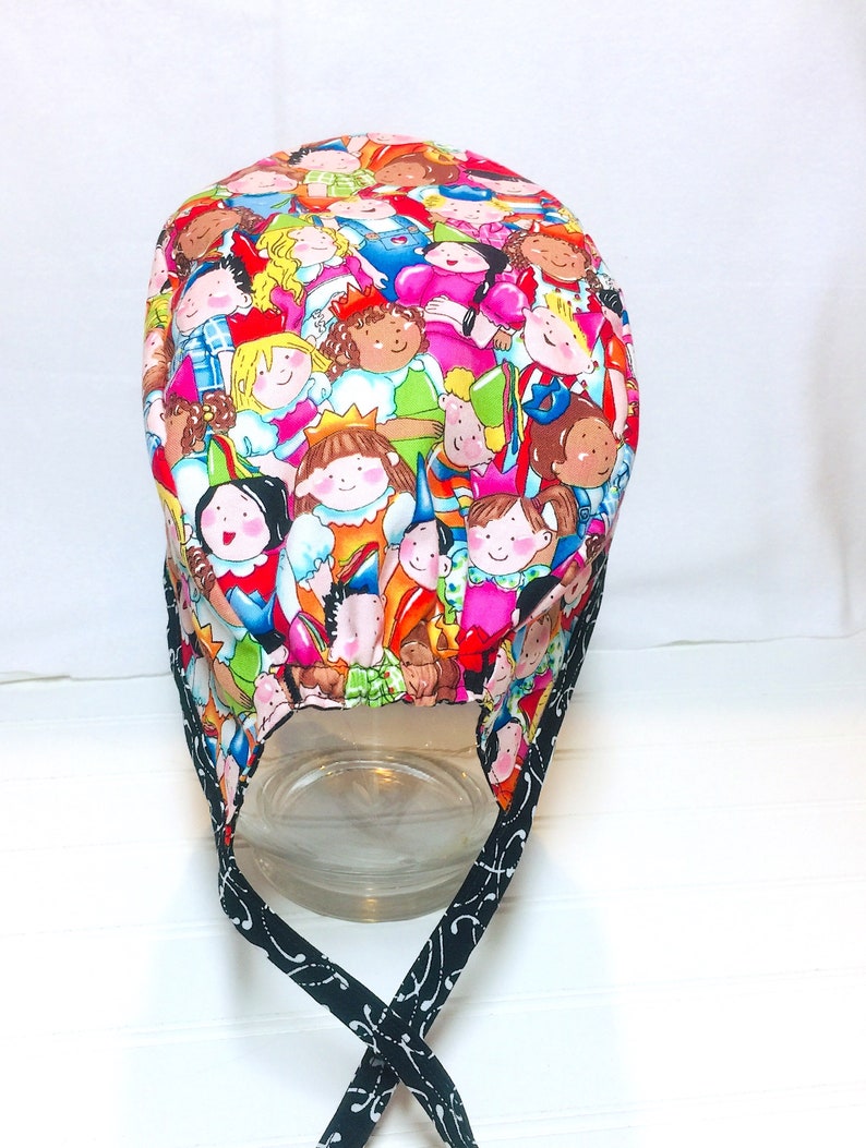 REVERSIBLE surgery scrub hat with ties Fitted Surgical cap scrub hat Bright Colors Scrub Cap smiling faces scrub cap with buttons option