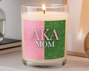 Alpha Kappa Alpha Mom Candle | 11 oz Soy Wax, Pink & Green