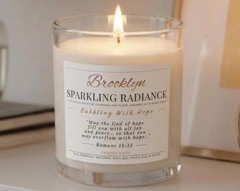 Personalized Sparkling Radiance Prayer Candle, Romans 15:13 Scripture Gift, Faith Based Christian Decor for Women