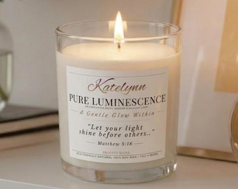 Personalized Unscented Prayer Candle, Pure Luminescence Matthew 5:16 Scripture Gift, Christian Decor Gift for Women