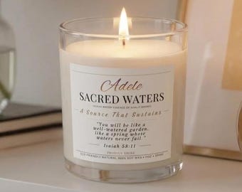 Personalized Sacred Waters Prayer Candle, Isaiah 58:11 Scripture Gift, Christian Decor Gift for Women