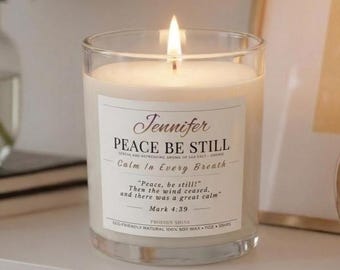 Personalized Sea Salt Orchid Prayer Candle, Peace Be Still Mark 4:39 Scripture Gift, Christian Decor Gift for Women