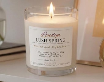 Personalized Sage Lavender Prayer Candle, Lush Spring Acts 3:19 Scripture Gift, Christian Decor Gift for Women