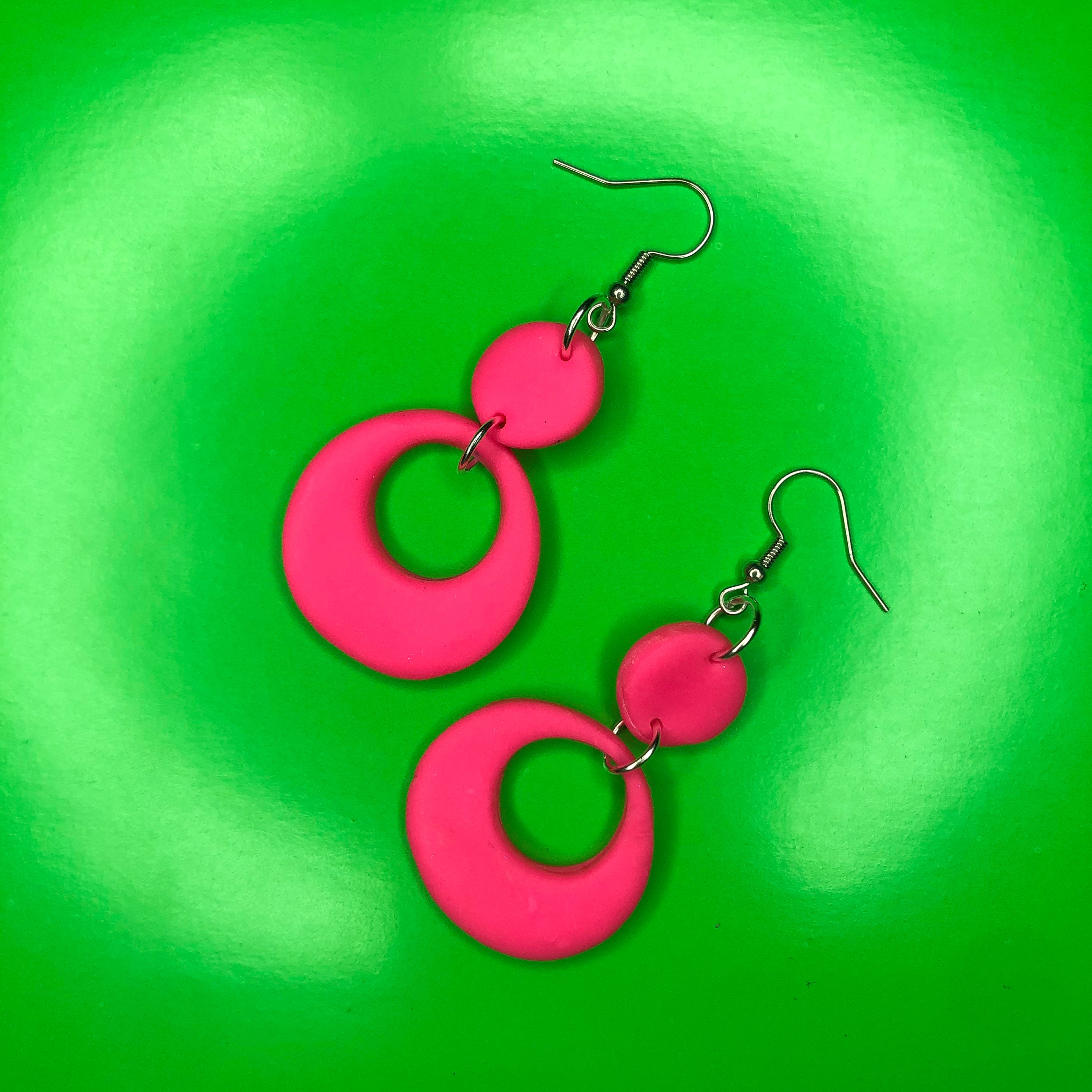 Neon pink matte mod style earrings Etsy