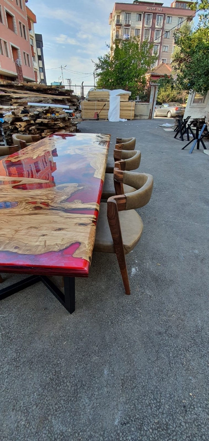 Red Epoxy Resin Table Tops