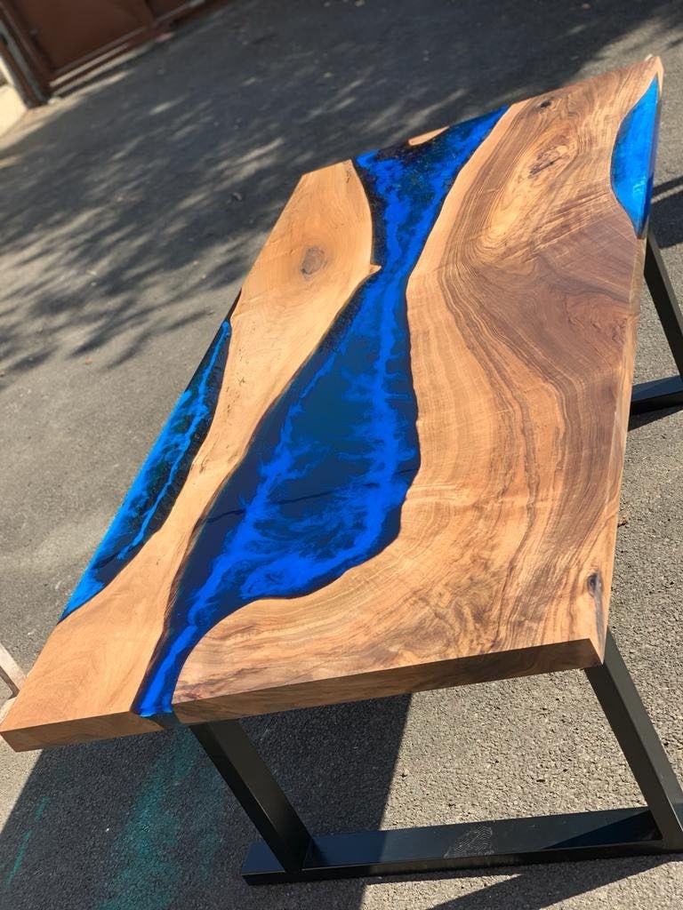 Clear Epoxy Resin River Walnut Wood Table Golden Walnut Custom