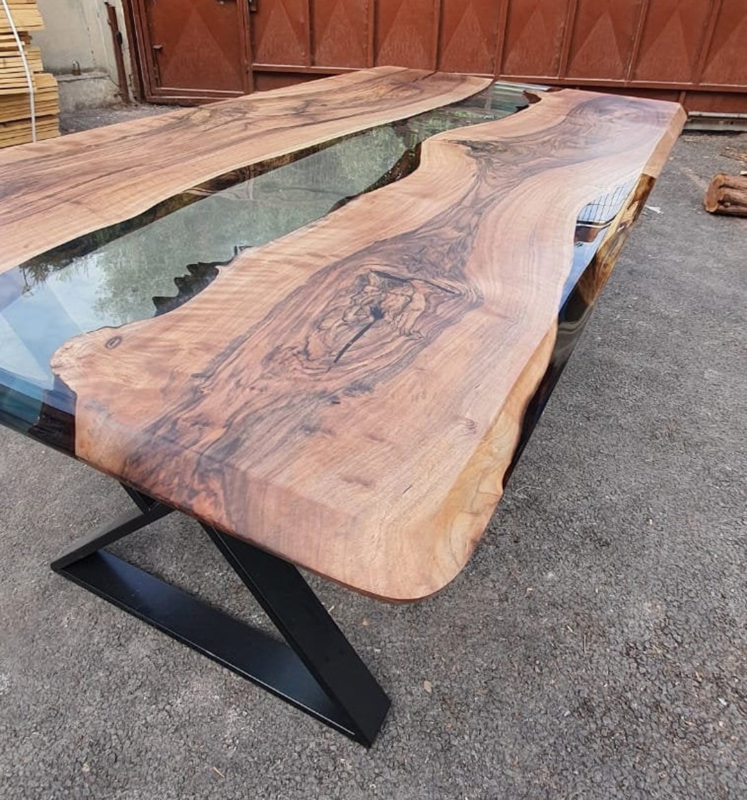 Mesa de madera de resina epoxi transparente piezas hechas a medida