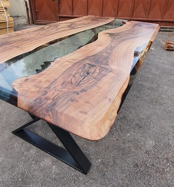 Mesa de madera de resina epoxi transparente piezas hechas a medida, wallnut  de resina epoxi, roble, arce, mesas de olivo -  México