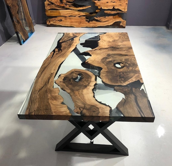 Mesa de madera de resina epoxi transparente piezas hechas a medida, wallnut  de resina epoxi, roble, arce, mesas de olivo -  España