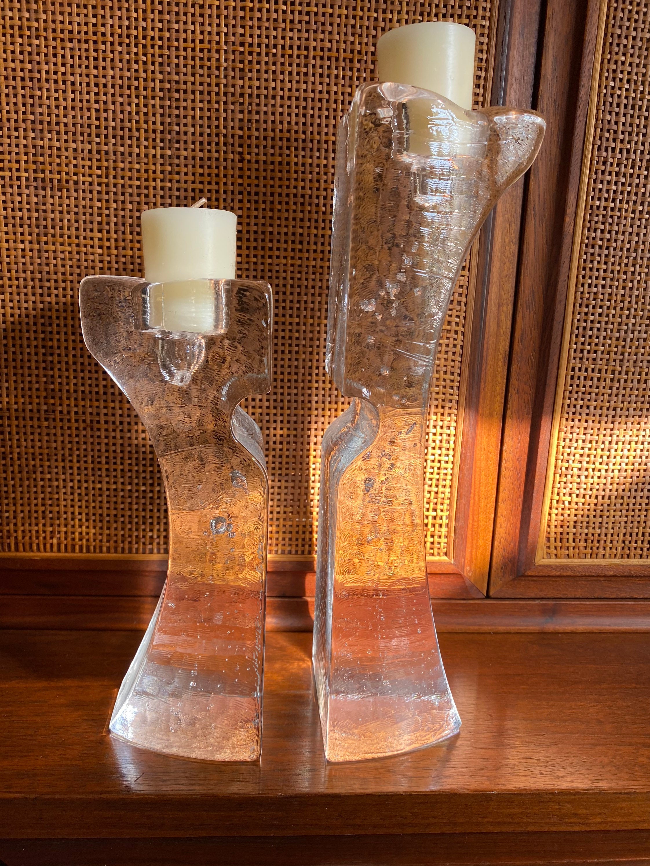 Rare large Kosta Boda pair ice glass candle holders Etsy