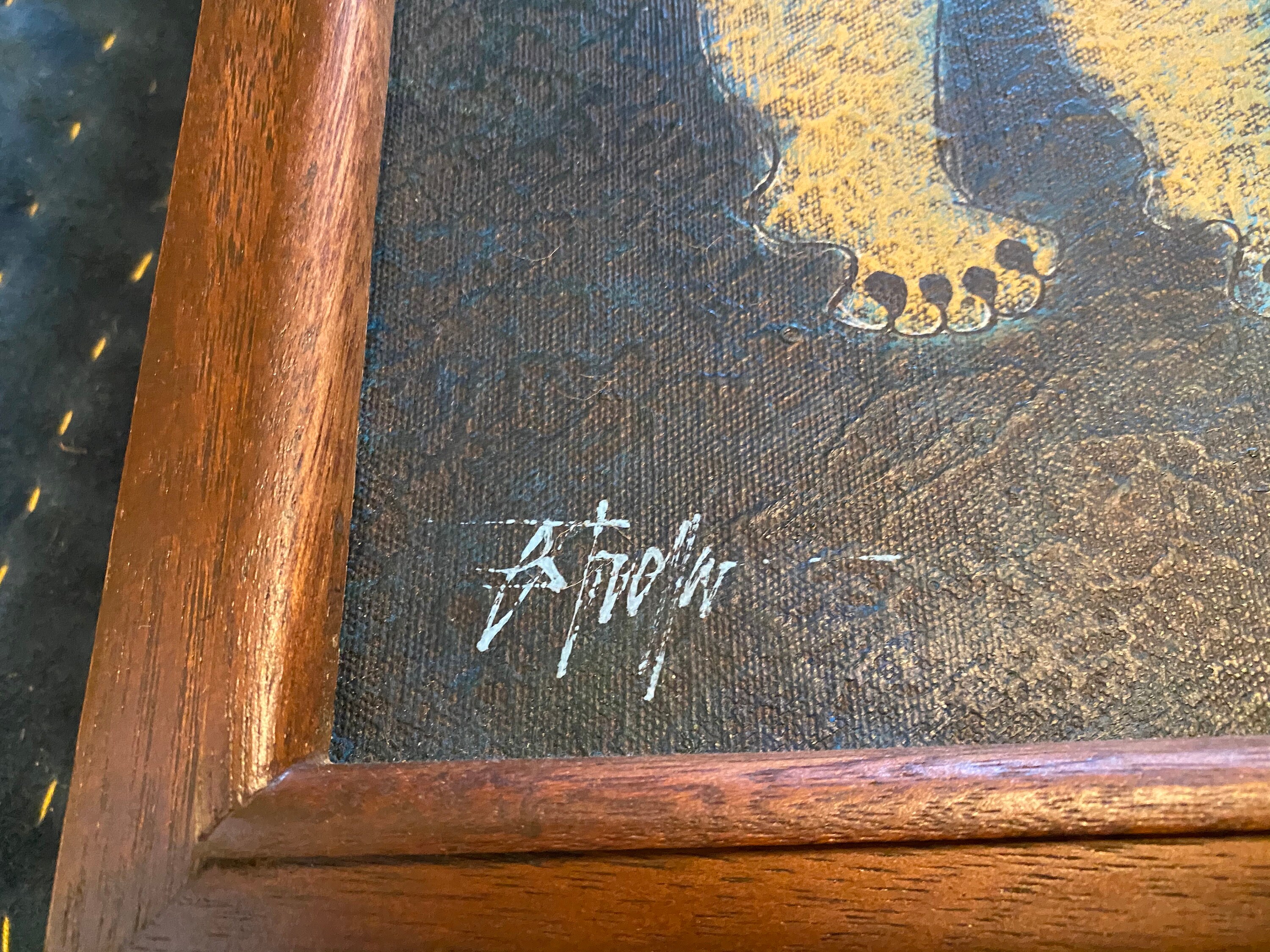 Rare Estrella Pair Set Paintings With Frames Mid Century