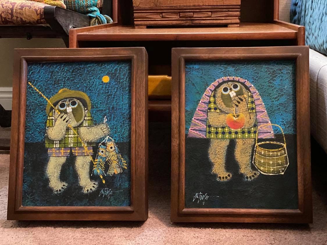 蘭丸★[ピアツェッタ メディテラネア]★絵　海　花　イタリア Rare Estrella Pair Set Paintings With Frames Mid Century