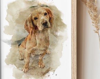 Retrato de mascota personalizado, retrato de perro personalizado, retrato de mascota personalizado, pintura de mascota a partir de una foto, retrato de mascota con efecto acuarela, amante de los perros