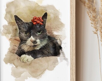Personalised Pet Portrait, Custom Cat Portrait, Custom Pet Portrait, Pet Painting from Photo, Watercolor Effect Pet Portrait, Cat Lover