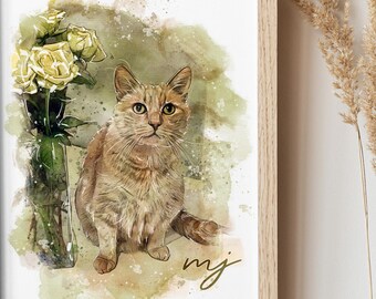 Personalised Pet Portrait, Custom Cat Portrait, Custom Pet Portrait, Pet Painting from Photo, Watercolor Effect Pet Portrait, Dog Lover