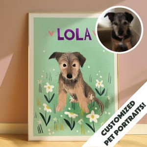 Personalised Pet Portrait, Custom Gouache Pet Portrait, Cartoon Dog Portrait, Cat Illustration, Pet Painting From Photo, Pet Gift.