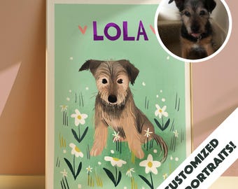 Personalised Pet Portrait, Custom Gouache Pet Portrait, Cartoon Dog Portrait, Cat Illustration, Pet Painting From Photo, Pet Gift.