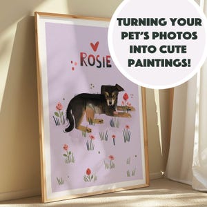 Personalised Pet Portrait, Custom Gouache Pet Portrait, Cartoon Dog Portrait, Cat Illustration, Pet Painting From Photo, Pet Gift.
