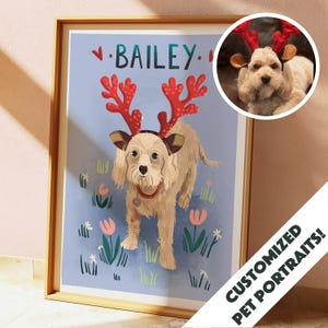 Personalised Pet Portrait, Custom Gouache Pet Portrait, Cartoon Dog Portrait, Cat Illustration, Pet Painting From Photo, Pet Gift.