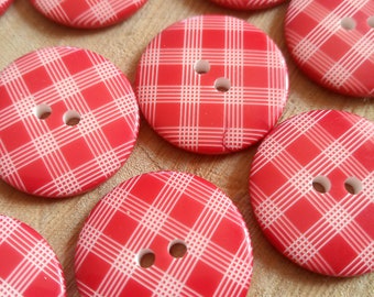 14 boutons à carreaux rouges, boutons blancs et rouges, boutons rouges de 20 mm, boutons mignons, boutons rouges amusants, boutons rouges doux, boutons bébé,