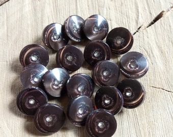 18 botões marrom-escuros, botões pequenos com haste, botões marrons de 15 mm, botões marrons brilhantes e elegantes, botões de pérola, botões de zircônia, botões para artesanato.