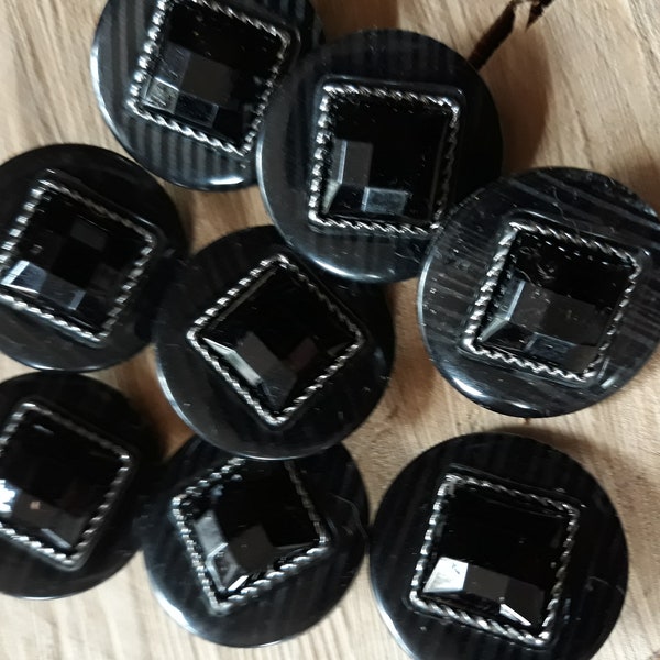 9 grands boutons noir / gris, boutons noirs brillants, gros bouton noir tige, zircone, boutons 30mm