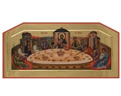 Exquisite Orthodox Icon of the Last Supper of Jesus Christ with His Disciples 19"x9.5"